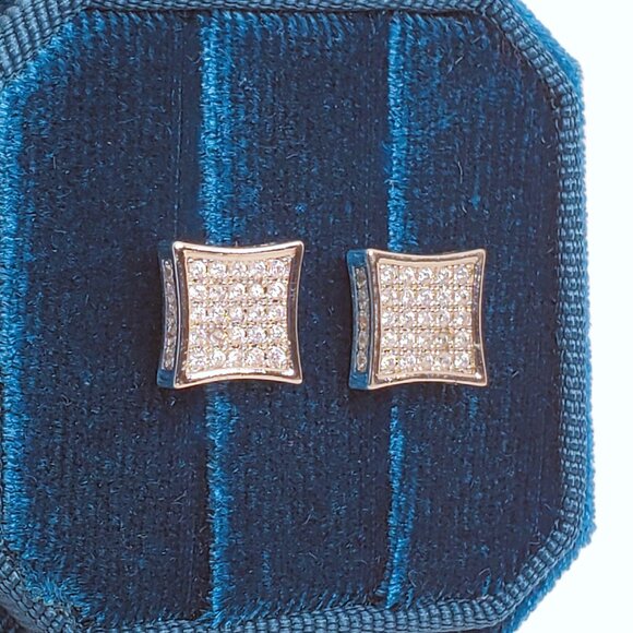 Solid 925 Sterling Silver Mens 2ct Square Diamond Stud Earrings Guys New Jewelry - Picture 6 of 6